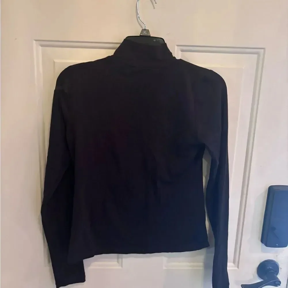 Evereve Black Long-Sleeve Turtleneck Tee with Sheer cutouts